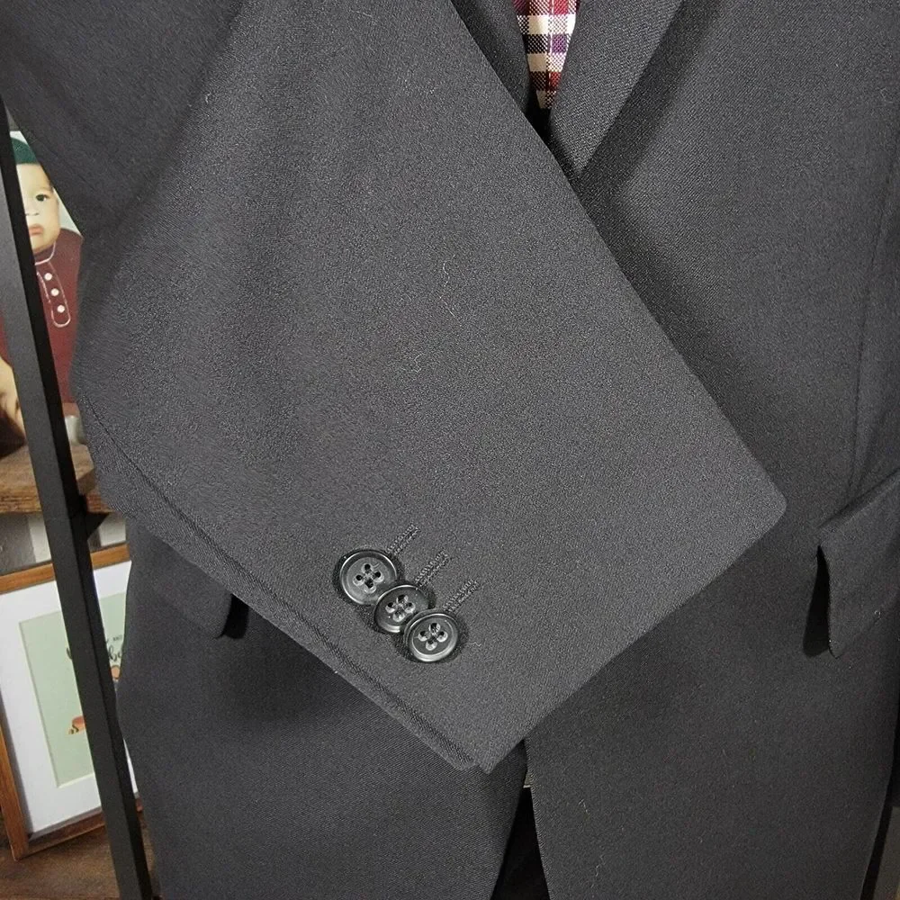 Banana Republic Mens Sport Coat Two Button Solid Black Lanificio Wool 40S Modern